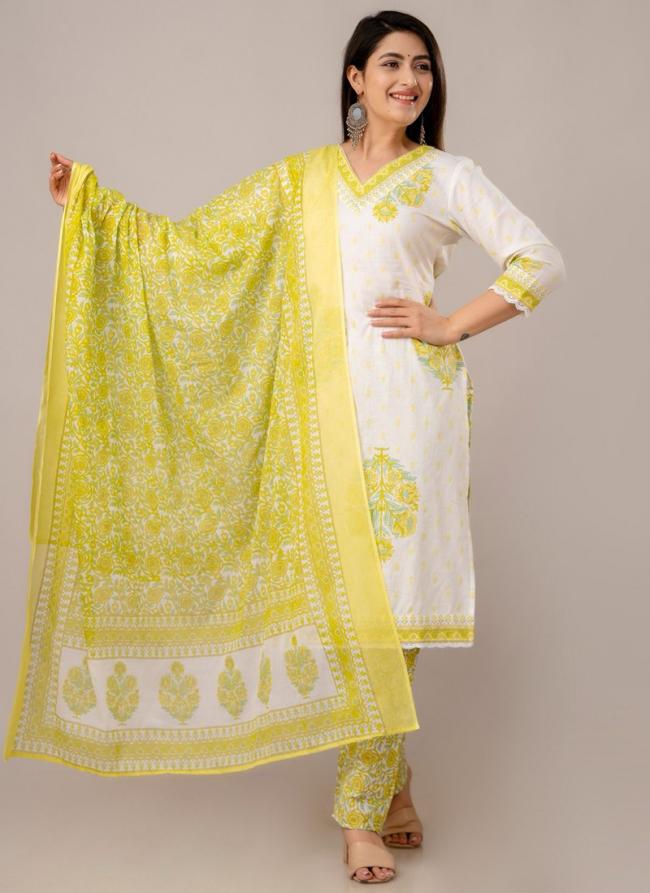 Cotton Neon Green Casual Wear Printed Reaymade Straight Suit